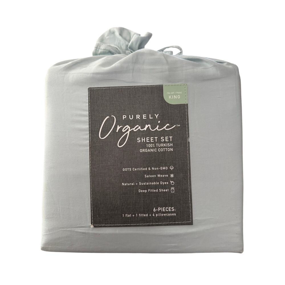 Purely Organic 6 Piece King 100% Turkish Cotton Dusty Blue Sheet Set New